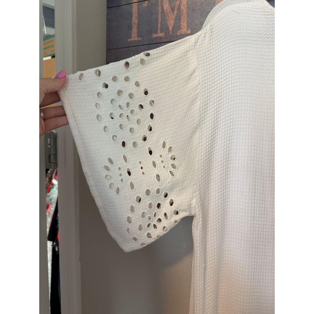 Rip Curl White Boho Mini Dress Small | Eyelet Lace Tassel Flowy - Picture 6 of 7